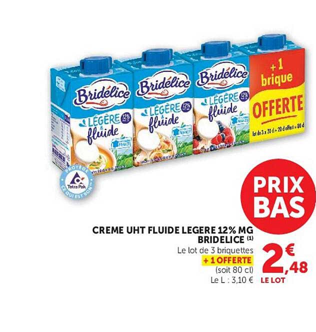 CREME UHT FLUIDE LEGERE 12% MG BRIDELICE