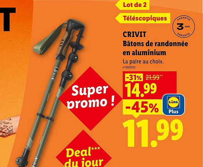CRIVIT Bâtons de randonnée en aluminium
