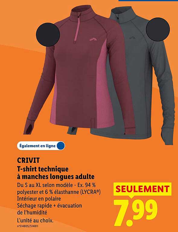 CRIVIT T-shirt technique à manches longues adulte