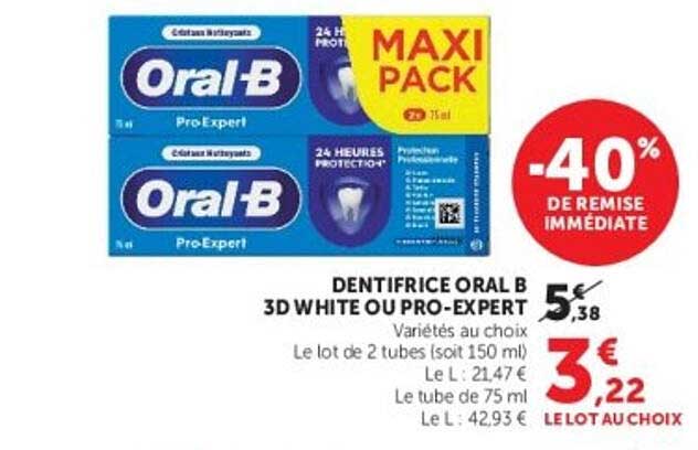 DENTIFRICE ORAL B 3D WHITE OU PRO-EXPERT