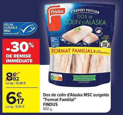 Dos de colin d'Alaska MSC surgelés "Format Familial" FINDUS 660 g.