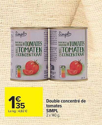 Double concentré de tomates SIMPL 2 x 140 g.