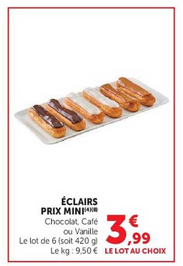 ÉCLAIRS PRIX MINI(4)B Chocolat, Café ou Vanille