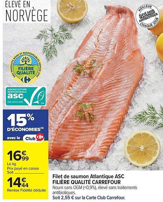 Filet de saumon Atlantique ASC FILIÈRE QUALITÉ CARREFOUR