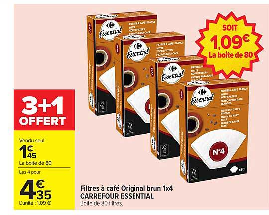 Filtres à café Original brun 1x4 CARREFOUR ESSENTIAL