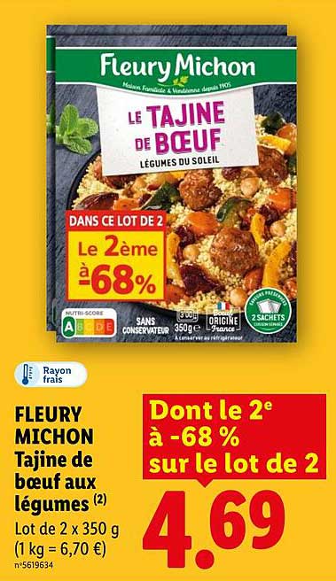 FLEURY MICHON Tajine de boeuf aux légumes (2) Lot de 2 x 350 g (1 kg = 6,70 €)