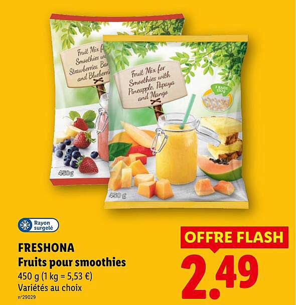 FRESHONA Fruits pour smoothies 450 g (1 kg = 5,53 €) Variétés au choix n°29029