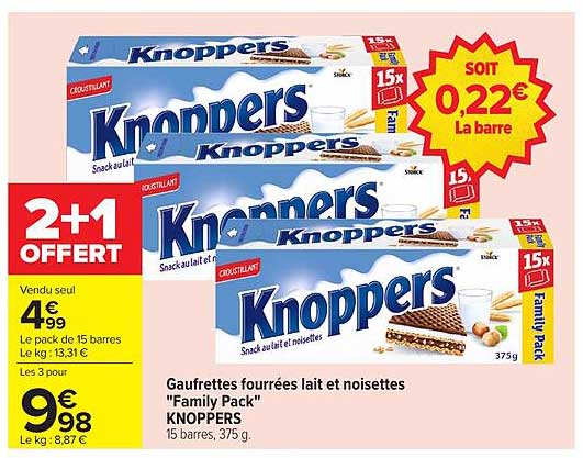 Gaufrettes fourrées lait et noisettes "Family Pack" KNOPPERS