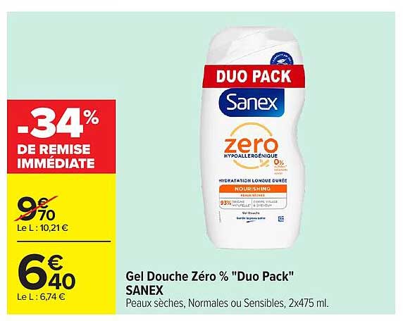 Gel Douche Zéro % "Duo Pack" SANEX