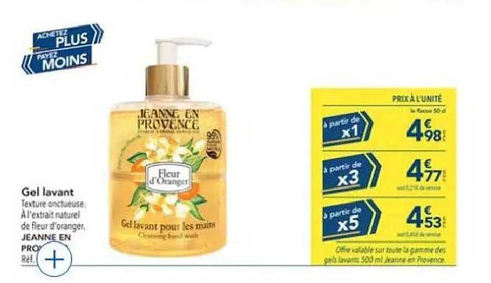 Gel lavant texture onctueuse, à l’extrait naturel de fleur d’oranger, JEANNE EN PROVENCE, Fleur d’Oranger