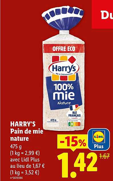 HARRY'S Pain de mie nature 475 g