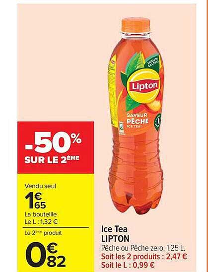 Ice Tea LIPTON Pêche ou Pêche zero, 1,25 L