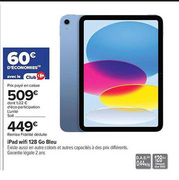 iPad wifi 128 Go Bleu