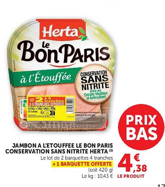 JAMBON A L'ETOUFFEE LE BON PARIS CONSERVATION SANS NITRITE HERTA