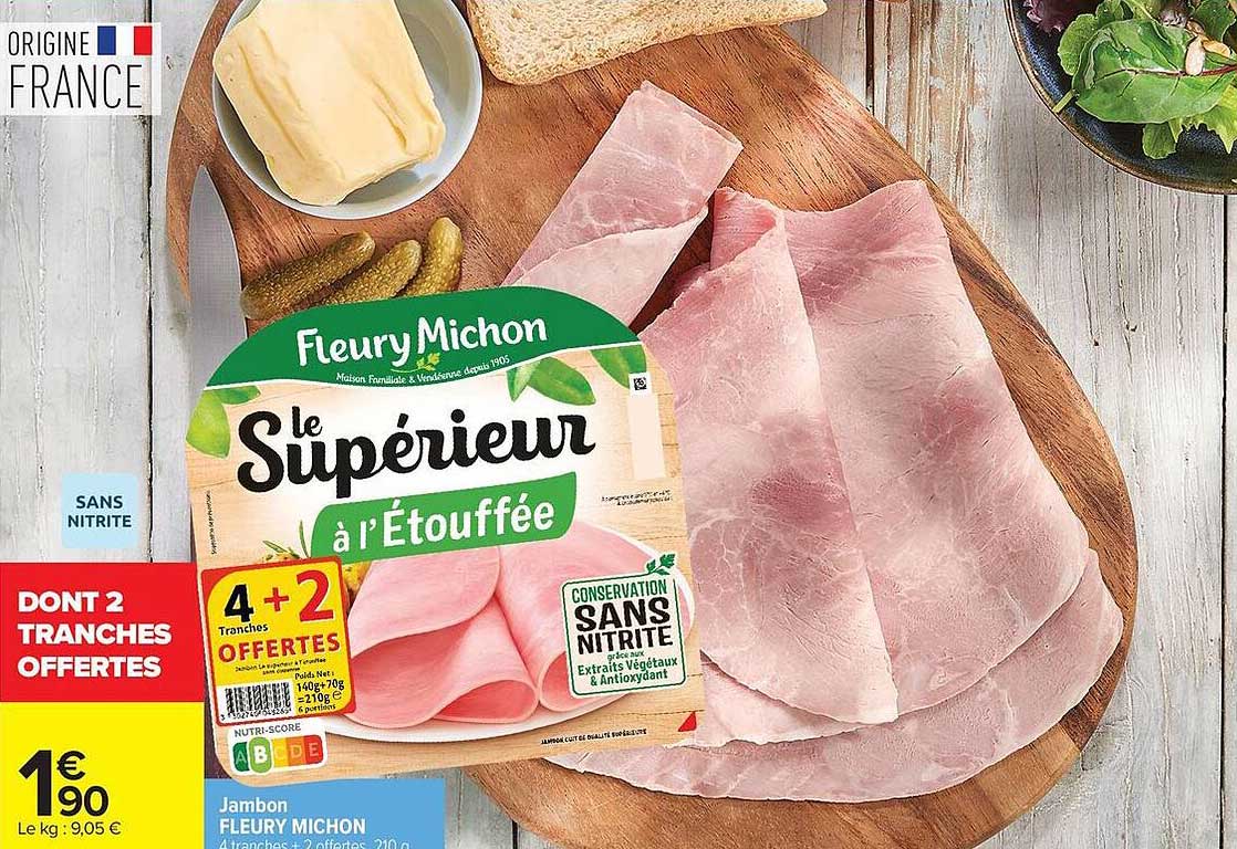 Jambon FLEURY MICHON 4 tranches + 2 offertes