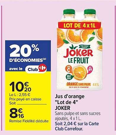 Jus d'orange "Lot de 4" JOKER