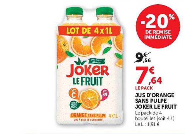 JUS D'ORANGE SANS PULPE JOKER LE FRUIT