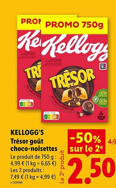 KELLOGG'S Trésor goût choco-noisettes