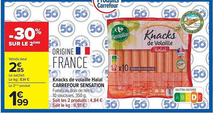 Knacks de volaille Halal CARREFOUR SENSATION