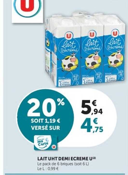 LAIT UHT DEMI ECREME U