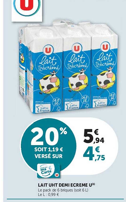 LAIT UHT DEMI ECREME U