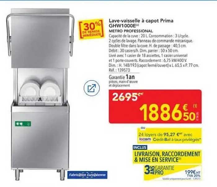 Lave-vaisselle à capot Prima GHW1000E