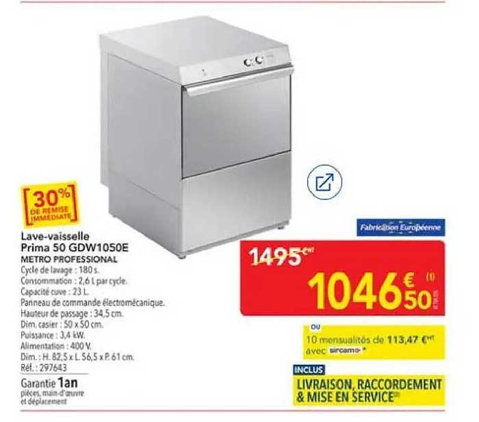 Lave-vaisselle Prima 50 GDW1050E