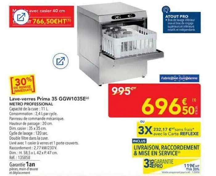 Lave-verres Prima 35 GGV1035E* METRO PROFESSIONAL