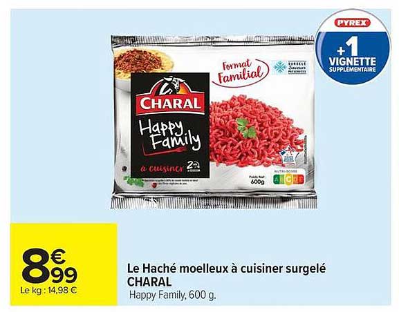 Le Haché moelleux à cuisiner surgelé CHARAL Happy Family, 600 g.