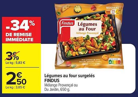 Légumes au four surgelés FINDUS Mélange Provençal ou Du Jardin, 650 g.