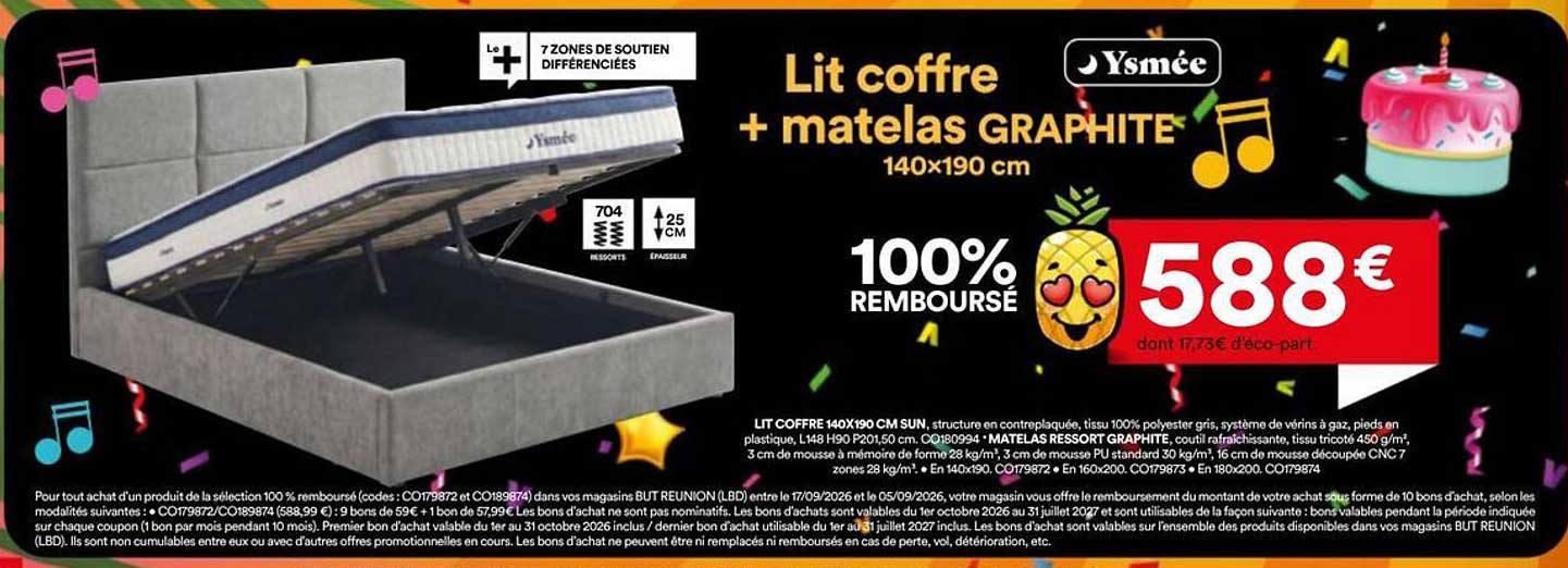 Lit coffre + matelas GRAPHITE 140x190 cm