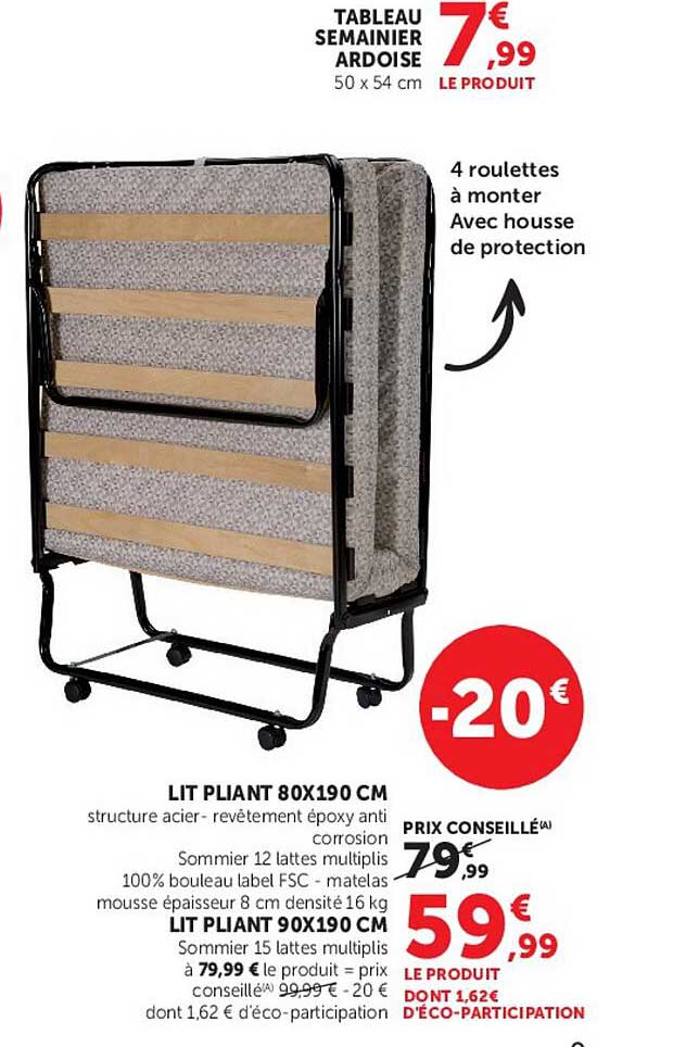 LIT PLIANT 80X190 CM / LIT PLIANT 90X190 CM