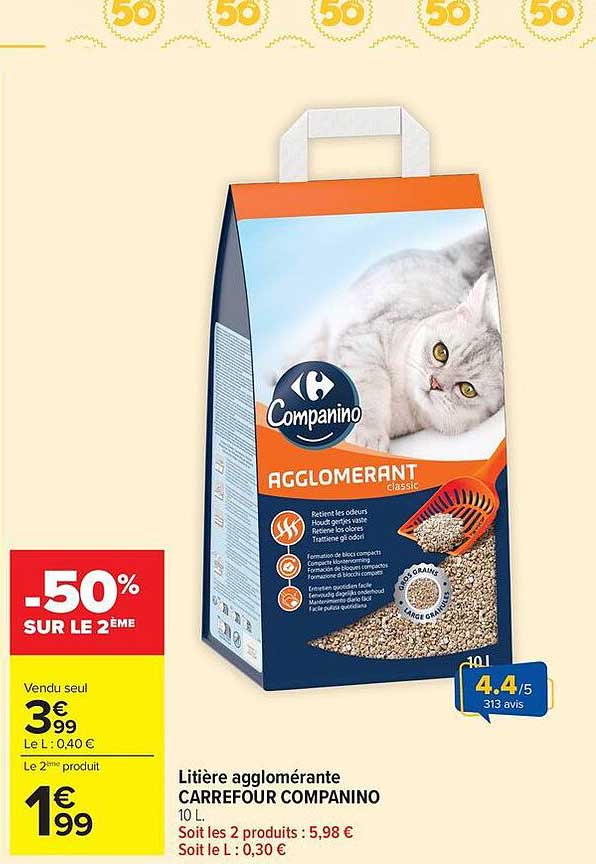 Litière agglomérante CARREFOUR COMPANINO