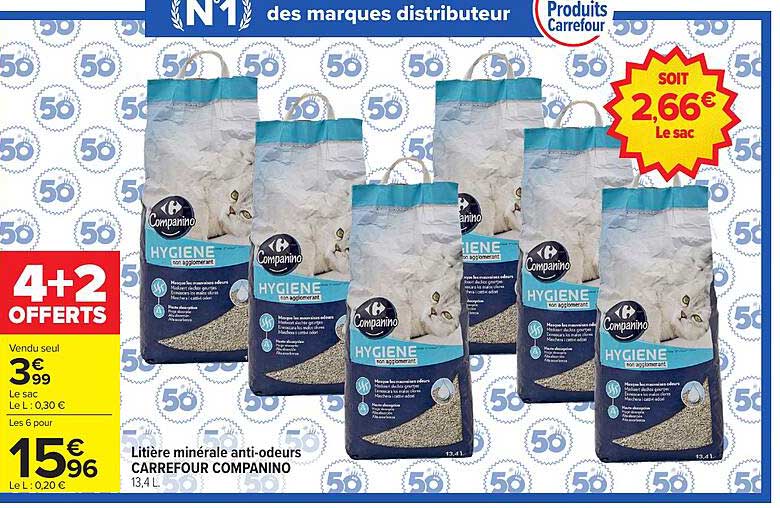 Litière minérale anti-odeurs CARREFOUR COMPANINO 13,4 L