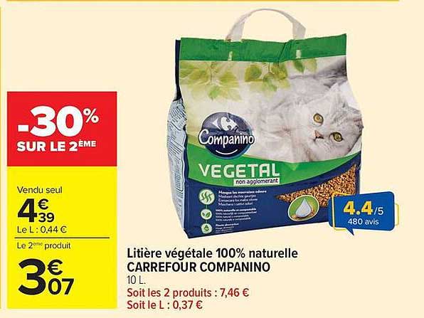 Litière végétale 100% naturelle CARREFOUR COMPANINO 10 L
