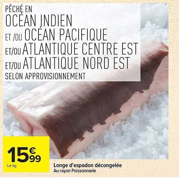 Longe d'espadon décongelée