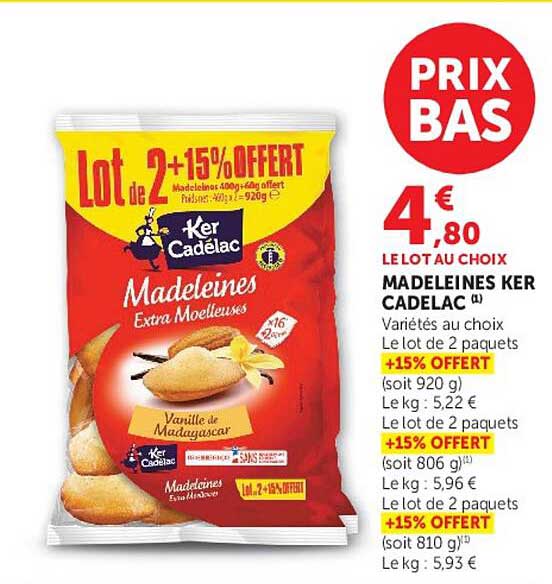 Lot de 2 +15% OFFERT Madeleines Ker Cadélac
