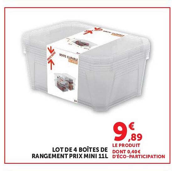 LOT DE 4 BOÎTES DE RANGEMENT PRIX MINI 11L