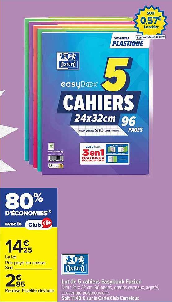 Lot de 5 cahiers Easybook Fusion