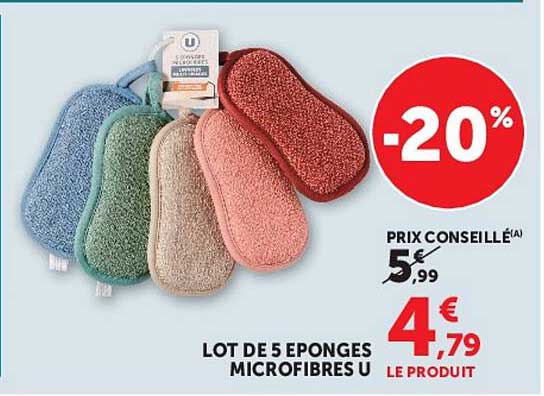 LOT DE 5 EPONGES MICROFIBRES U