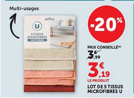 LOT DE 5 TISSUS MICROFIBRES U