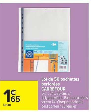 Lot de 50 pochettes perforées CARREFOUR