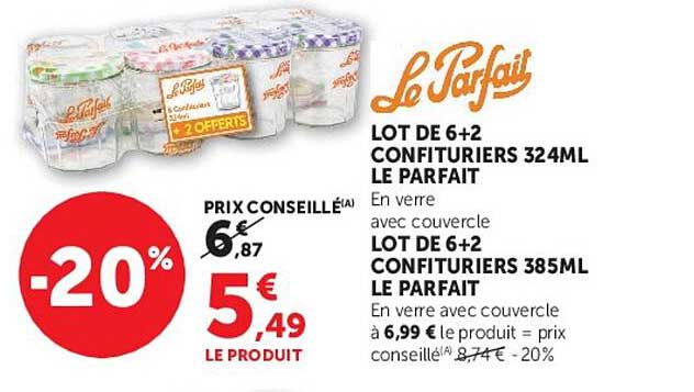 LOT DE 6+2 CONFITURIERS 324ML LE PARFAIT