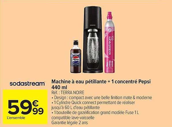 Machine à eau pétillante + 1 concentré Pepsi 440 ml