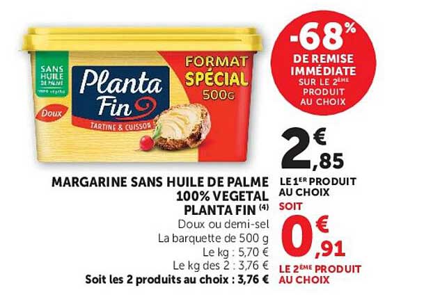 MARGARINE SANS HUILE DE PALME 100% VEGETAL PLANTA FIN