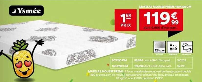 MATELAS MOUSSE PREMS 140X190 CM