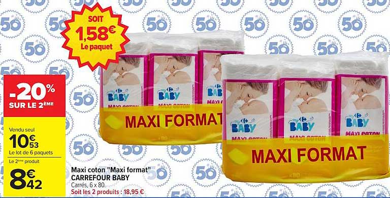 Maxi coton "Maxi format" CARREFOUR BABY