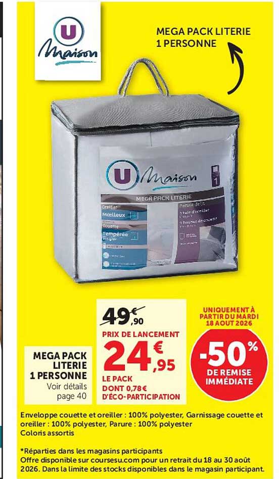 MEGA PACK LITERIE 1 PERSONNE