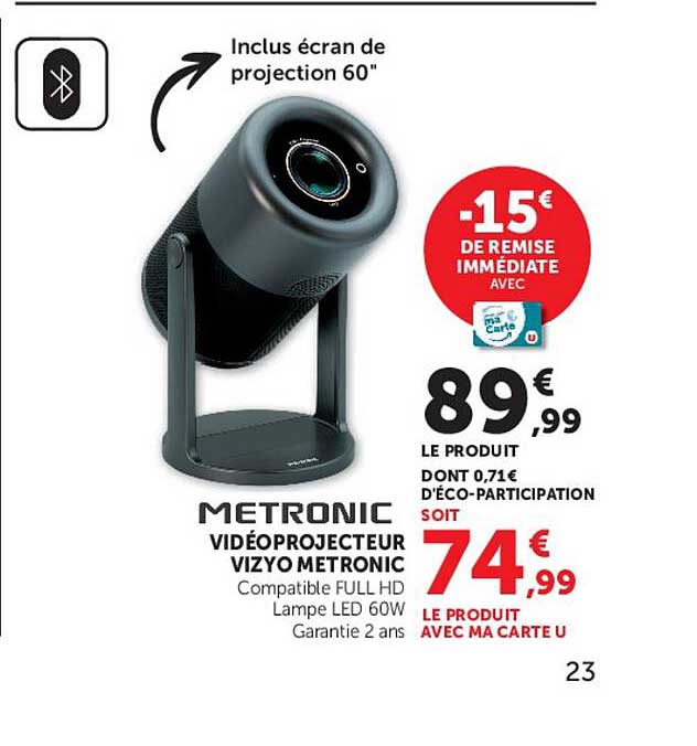 METRONIC VIDÉOPROJECTEUR VIZYO METRONIC Compatible FULL HD Lampe LED 60W Garantie 2 ans