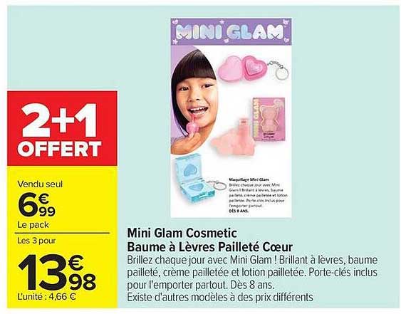 Mini Glam Cosmetic Baume à Lèvres Pailleté Cœur